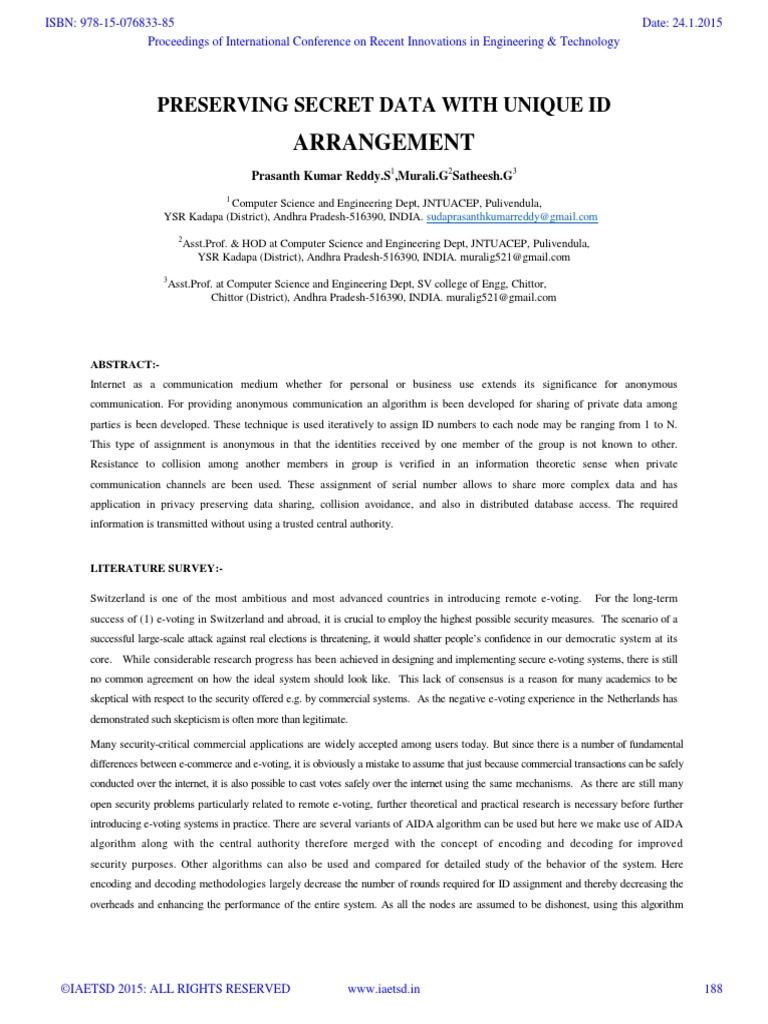 Preserving Secret Data With Unique Id | PDF | Cluster Analysis ...