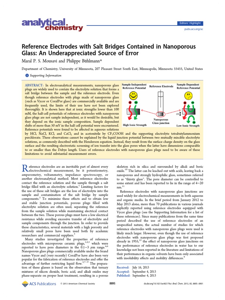 Reference Electrodes With Salt Bridges Contained in Nanoporous Ph Ion