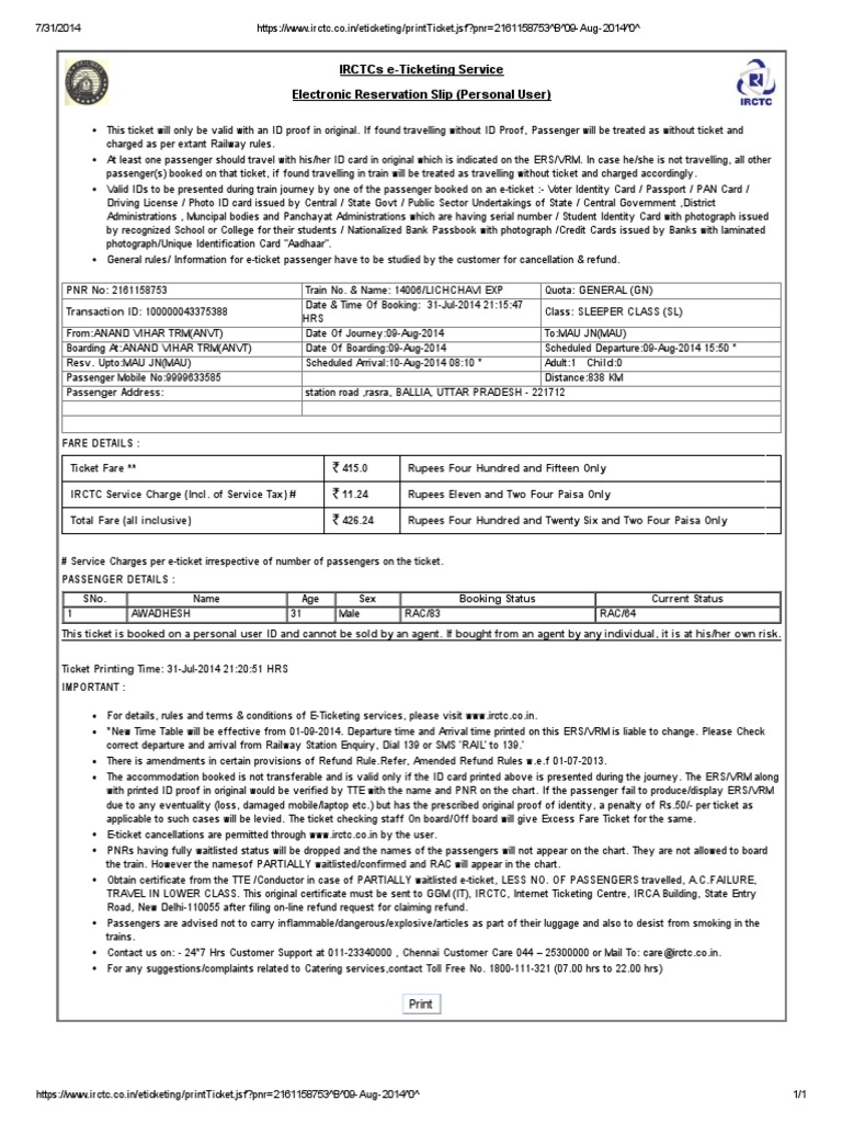IRCTC e-Ticketing Guidelines and Details | PDF | Identity Document ...