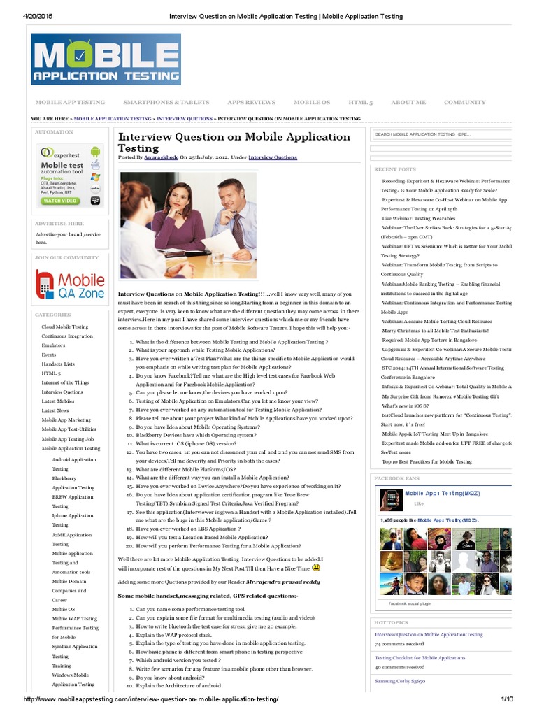 Interview Question On Mobile Application Testing - Mobile Application ...