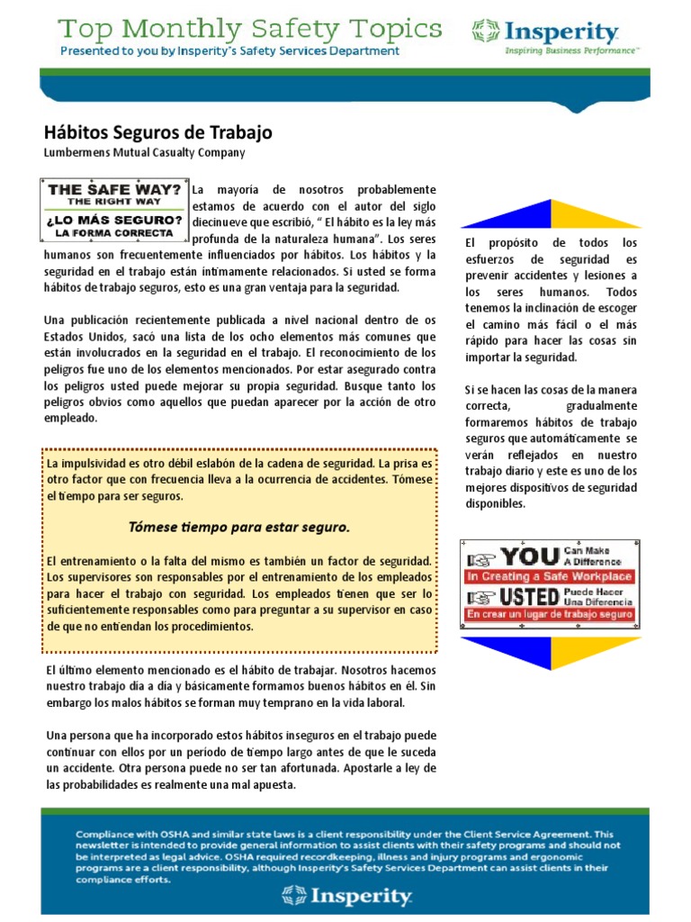 Hábitos Seguros en el Trabajo | PDF