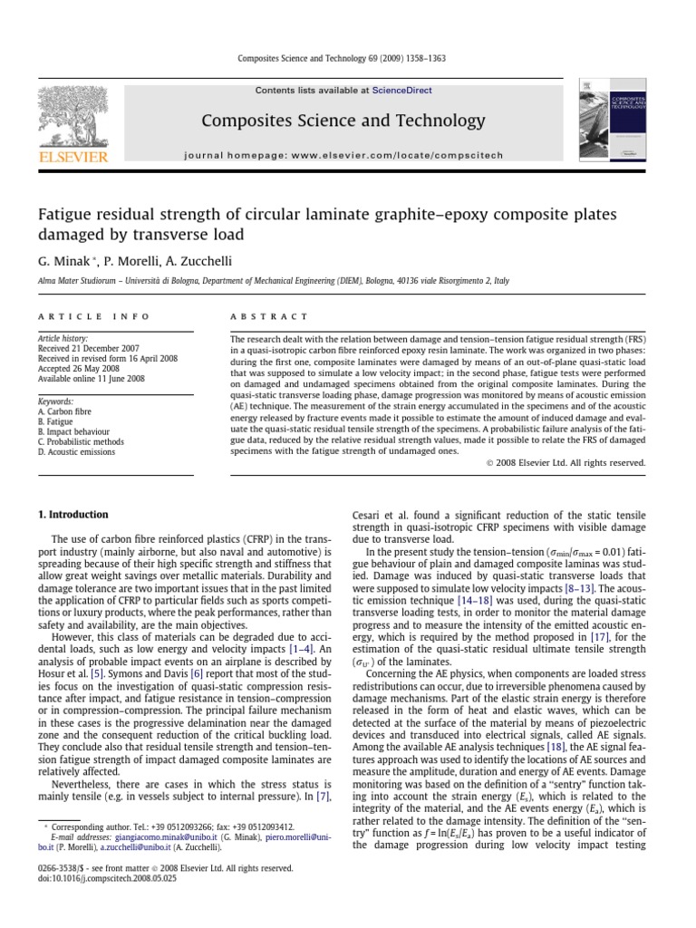 Fatigue Residual Strength of Circular Laminate Graphite-Epoxy Composite ...