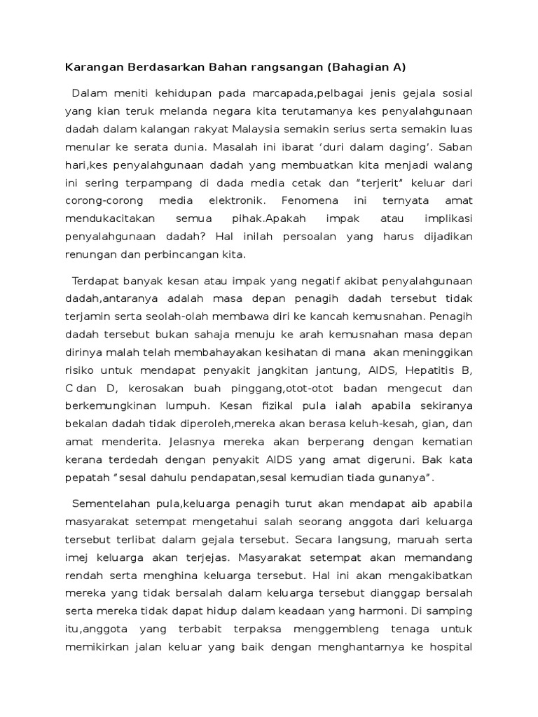 Karangan Penyalahgunaan Dadah Pdf