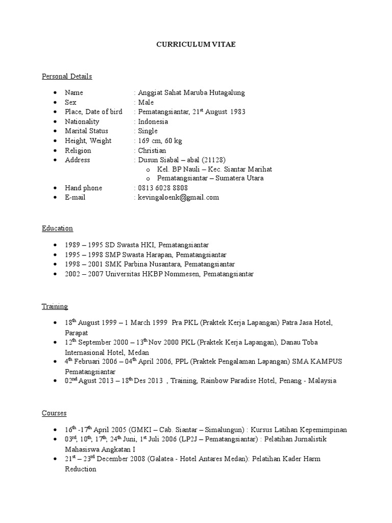 CONTOH CV Dalam Bahasa Inggris | PDF | Teachers | Learning