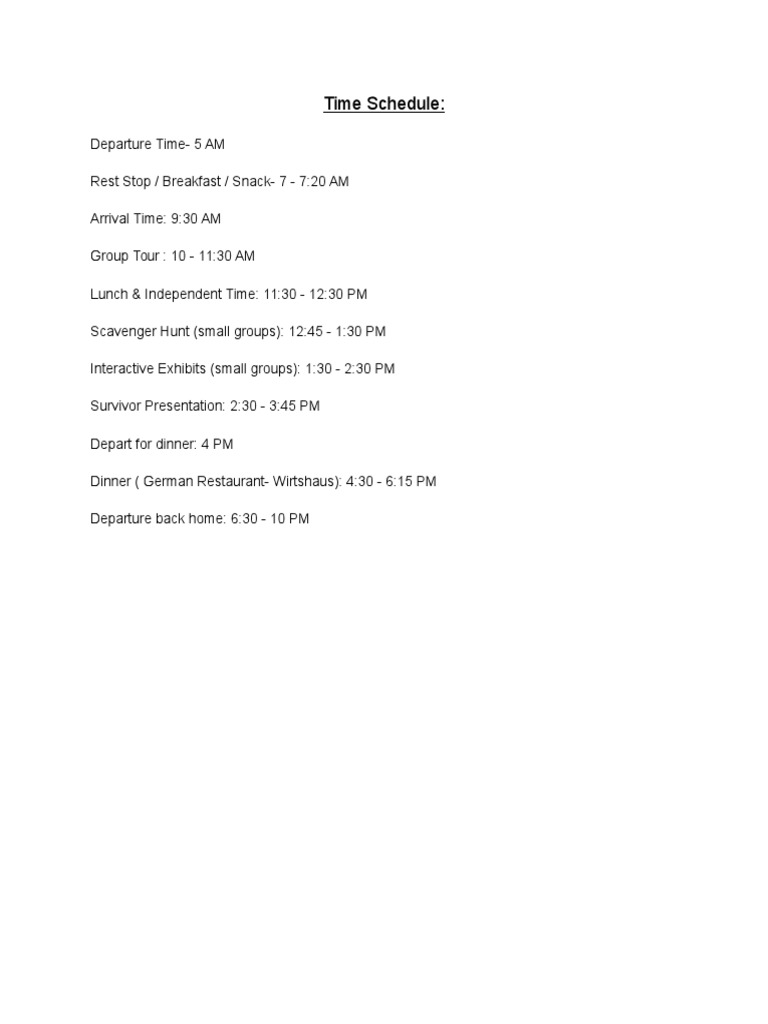 Group Tour Itinerary and Schedule | PDF