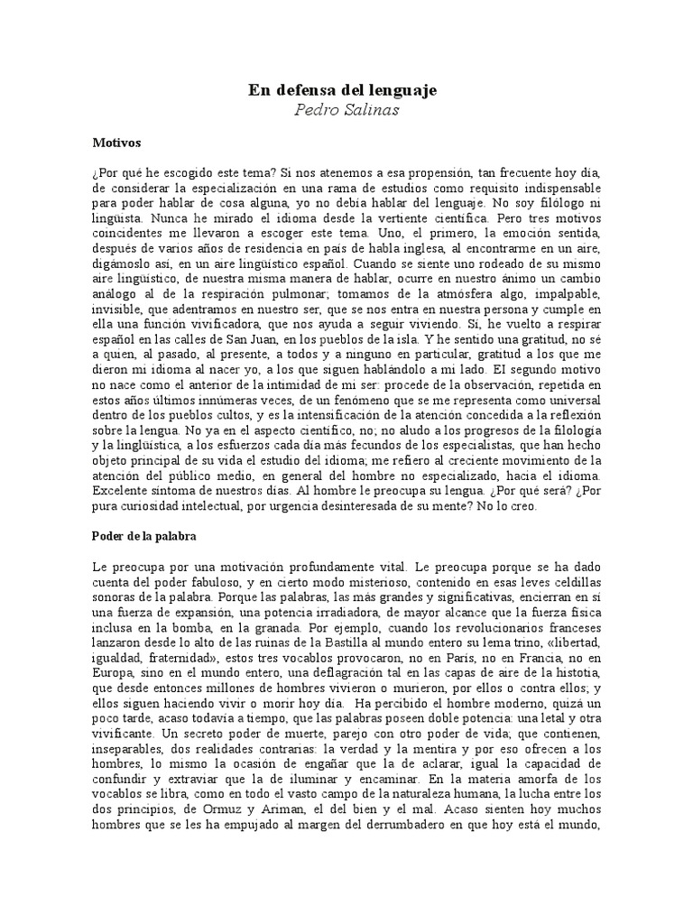 Aprecio y Defensa Del LenguajePedro Salinas