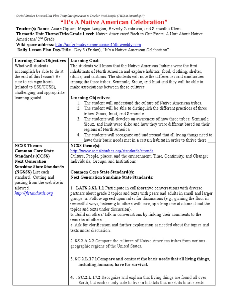 Native American Celebration Lesson Plan | PDF | Educational Assessment ...