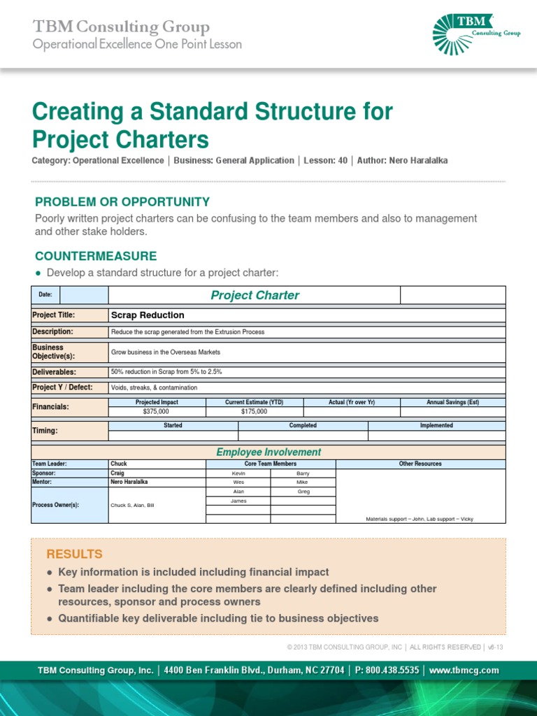 TBMOnePointLesson 40 Proj CharterStandardStructure v1 | PDF | Career ...