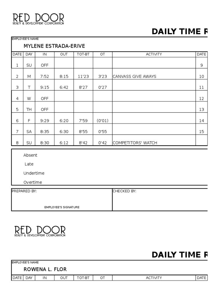 Employee Daily Time Records Summary | PDF | Sports & Recreation