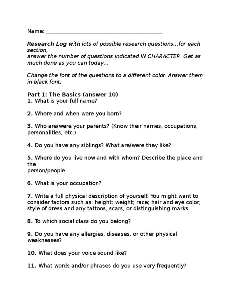Research Log With Lots of Possible Research Questions For Each | PDF ...