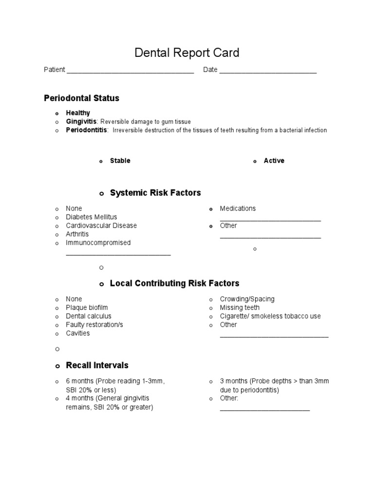 Dental Report Card PDF