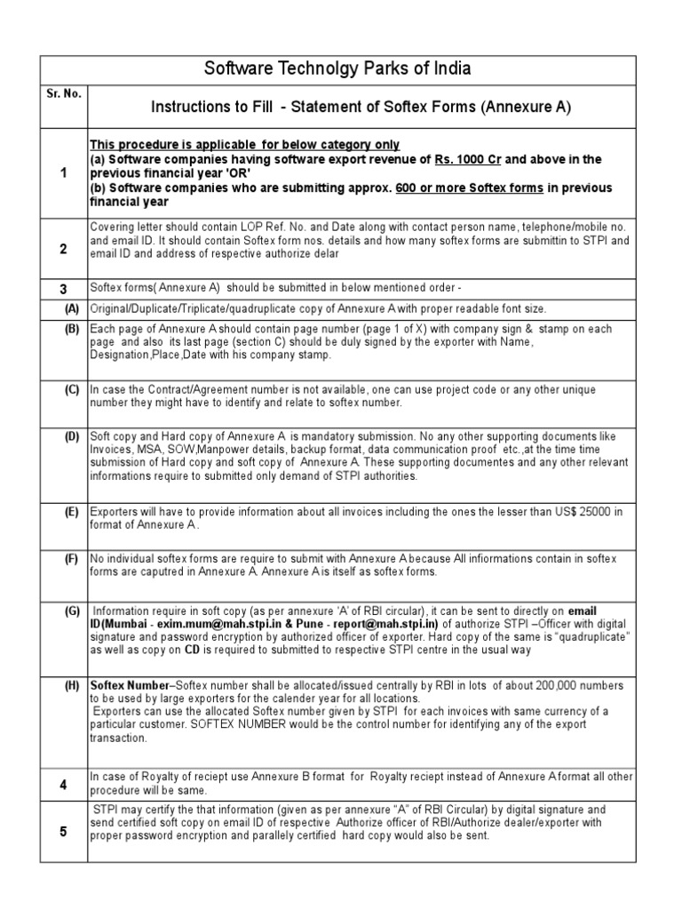 Softex Filing Instructions for Exporters | PDF | Invoice | Exports