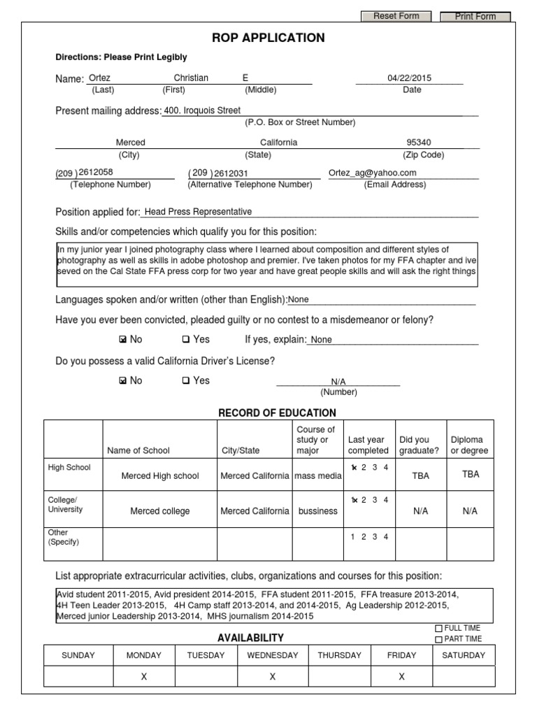 ROP Application Form Template | PDF | Violence