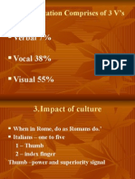 Communication Comprises of 3 V'S: Verbal 7% Vocal 38% Visual 55%