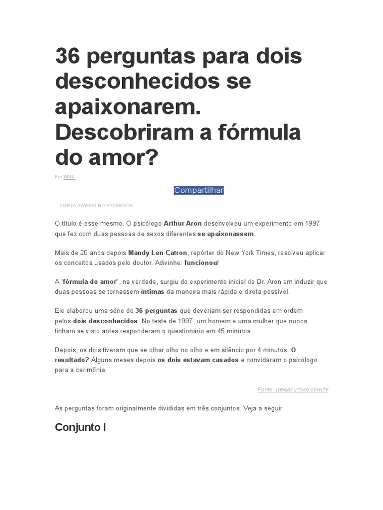 É possível se apaixonar por alguém após 36 perguntas? Faça o teste