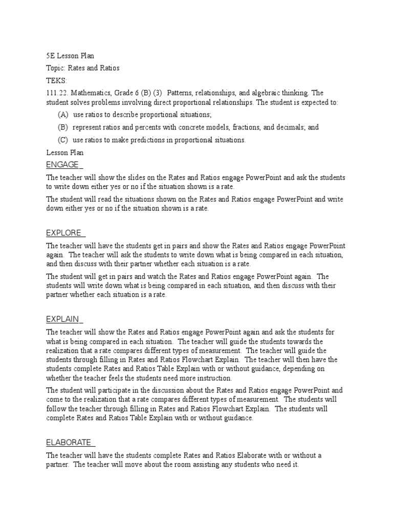 5e lesson | Ratio | Lesson Plan