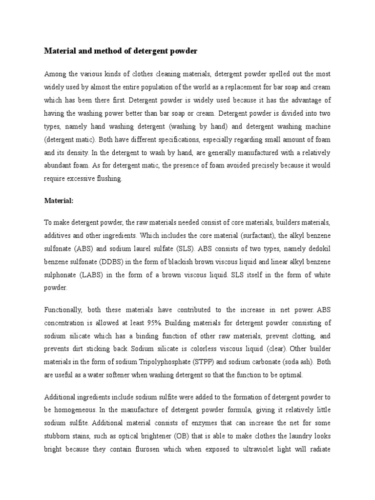 Detergent Powder Making PDF Detergent Chemical Substances