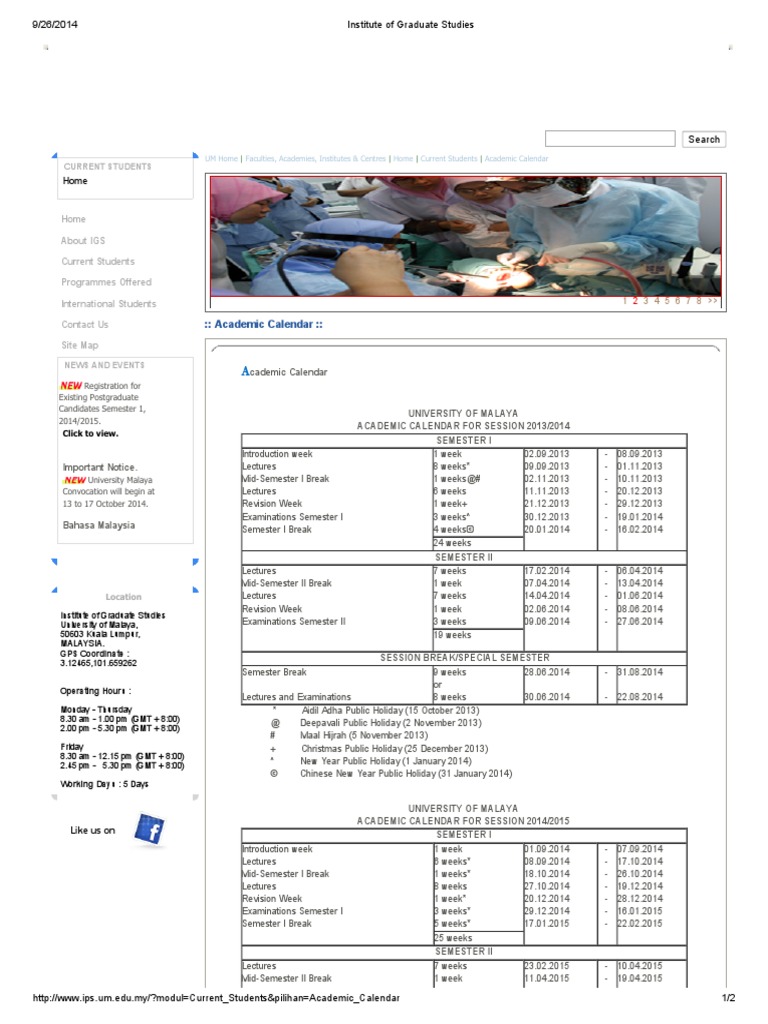 Um Academic Calendar Academic Term Postgraduate Education