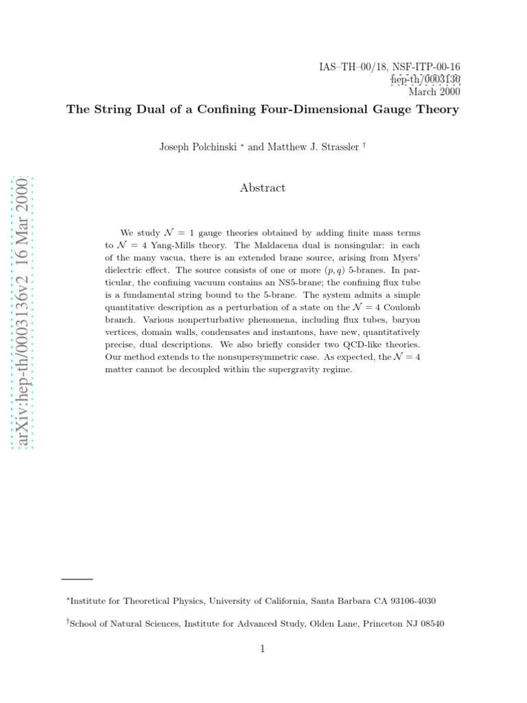 String Duals in Confining Gauge Theories | PDF