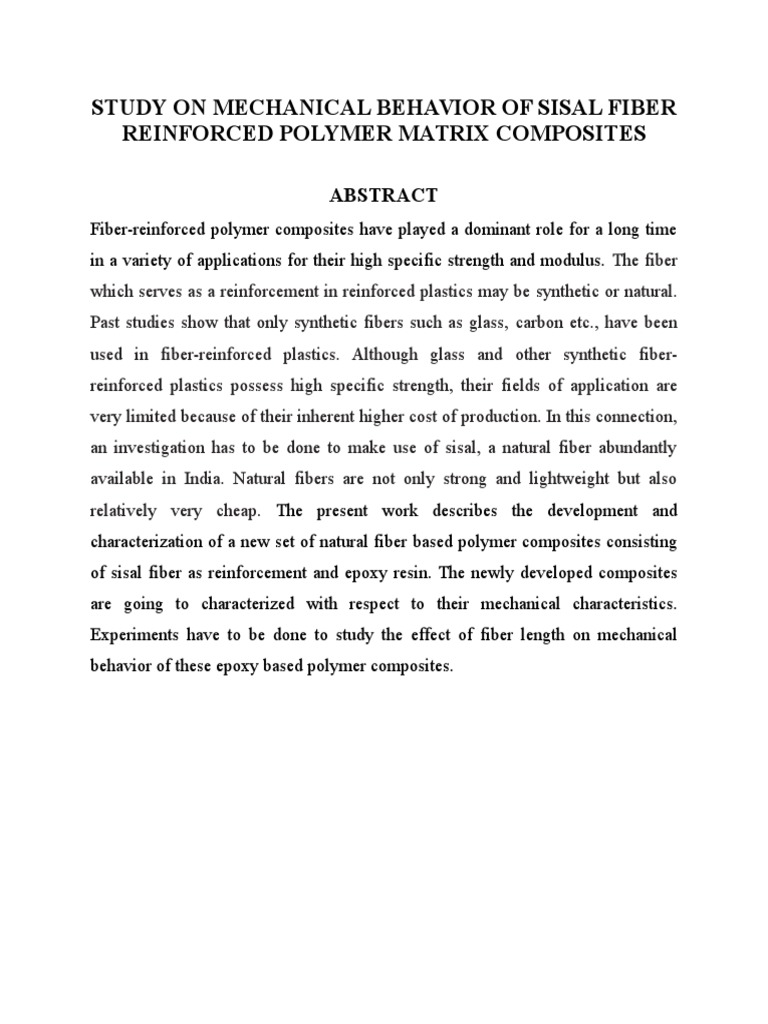 Study On Mechanical Behavior of Sisal Fiber Reinforced Polymer Matrix ...
