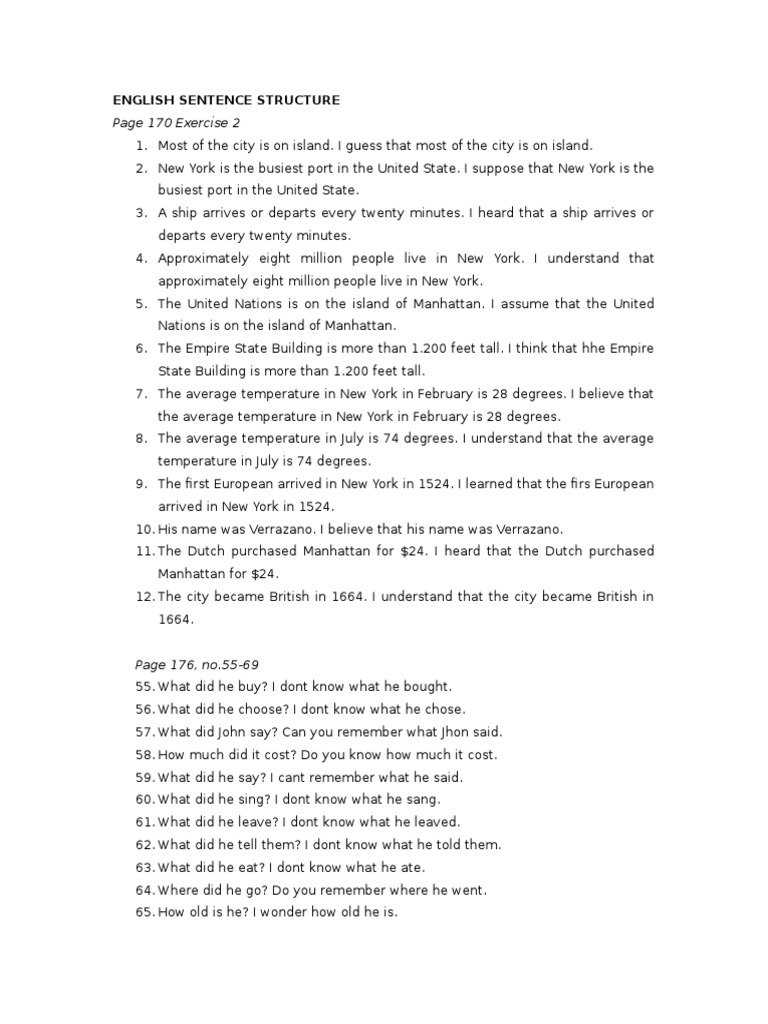 English Sentence Structure Exercises | PDF