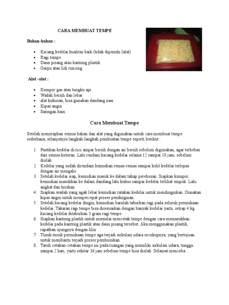 Alat Dan Bahan Yang Digunakan Untuk Membuat Tempe 