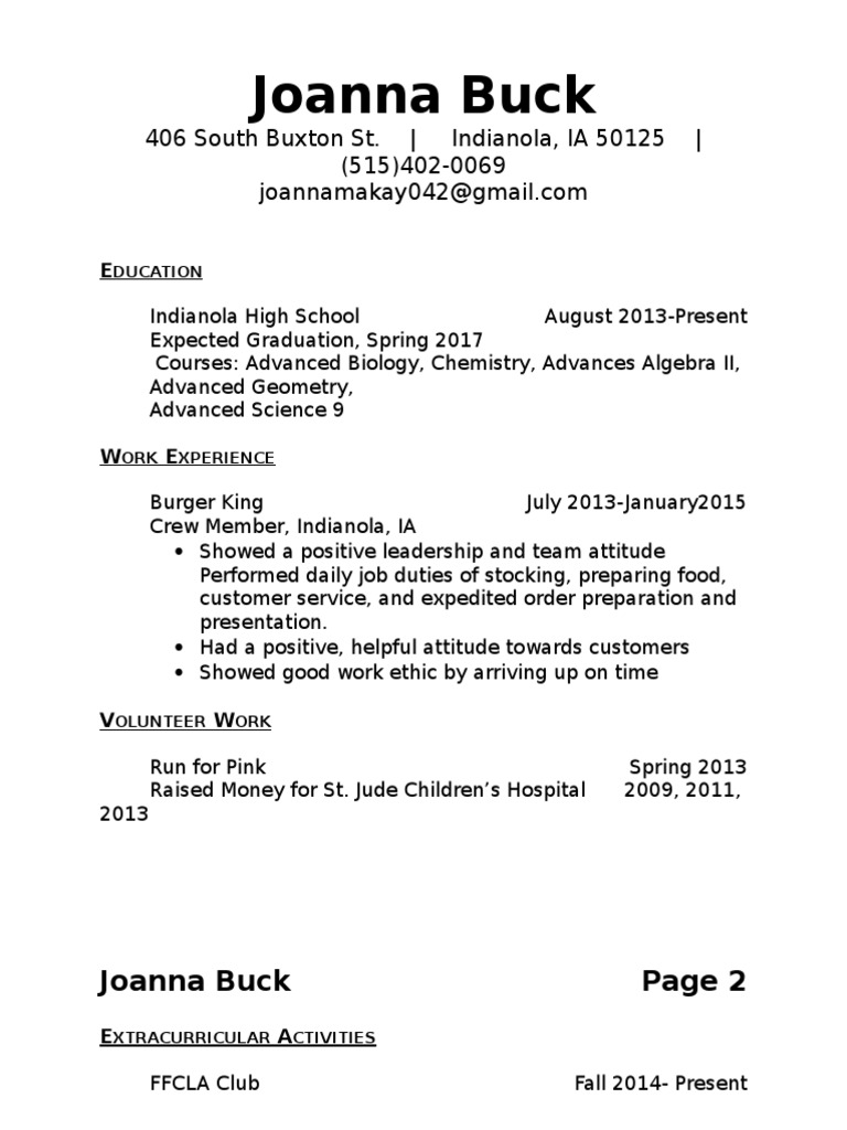 Joanna Buck's Resume Overview | PDF