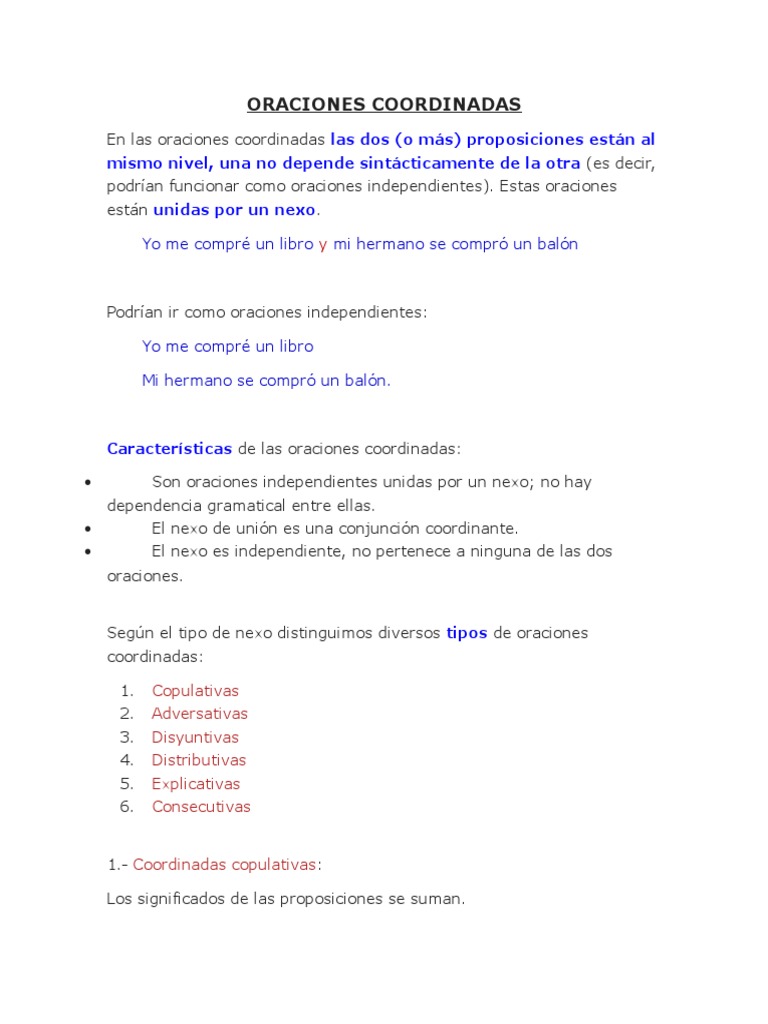Tipos de oraciones coordinadas | PDF | Oración (Lingüística) | Sintaxis