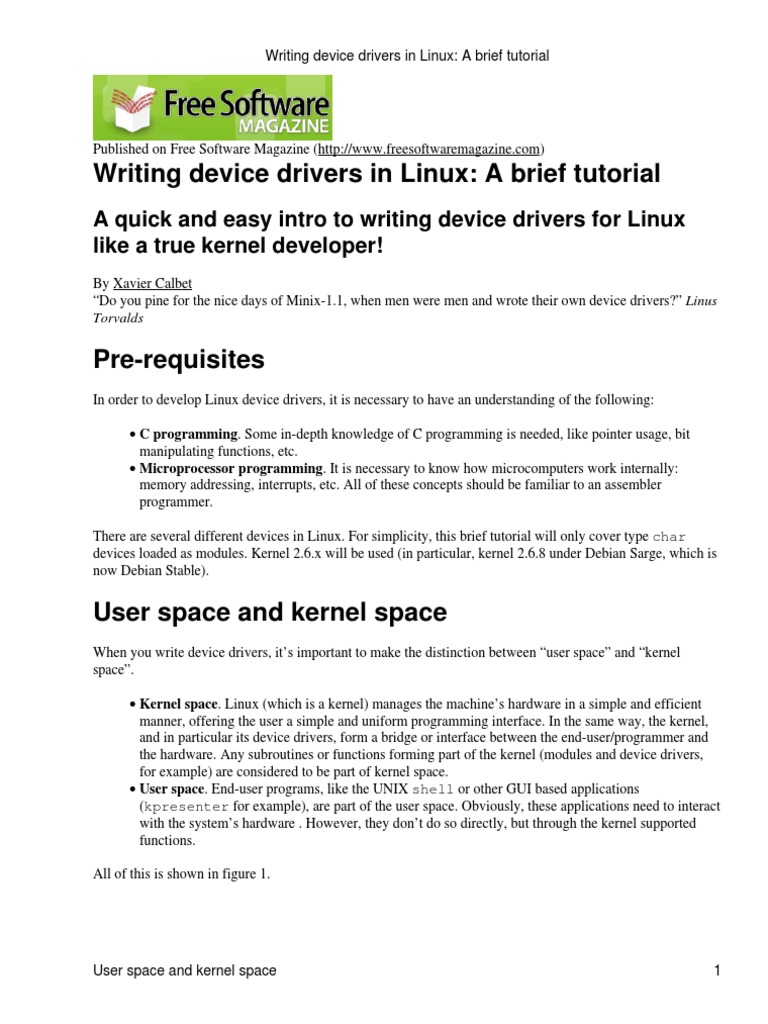 Writing Device Drivers in Linux: A Brief Tutorial | PDF | Device Driver ...