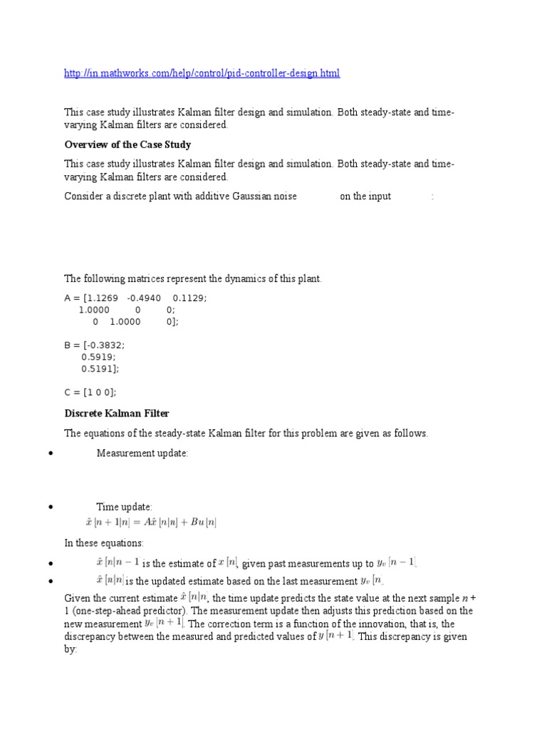 Kalman Filter Design and Simulation | PDF | Kalman Filter | Signal ...