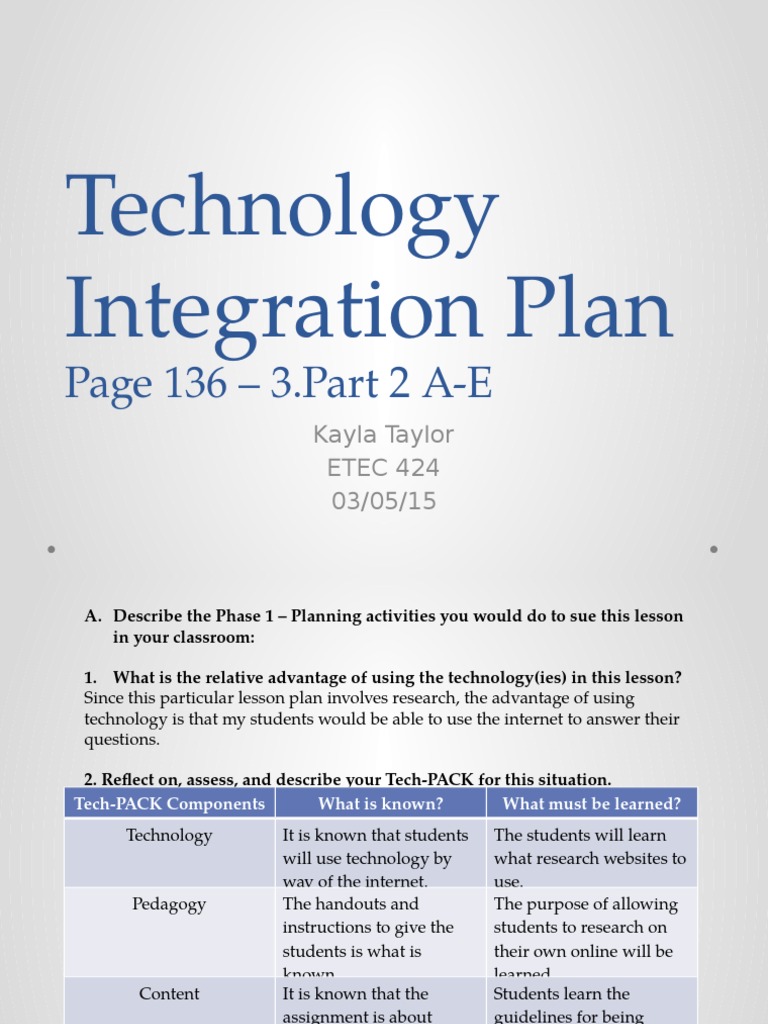 Technology Integration for Health Lessons | PDF | Lesson Plan | Pedagogy