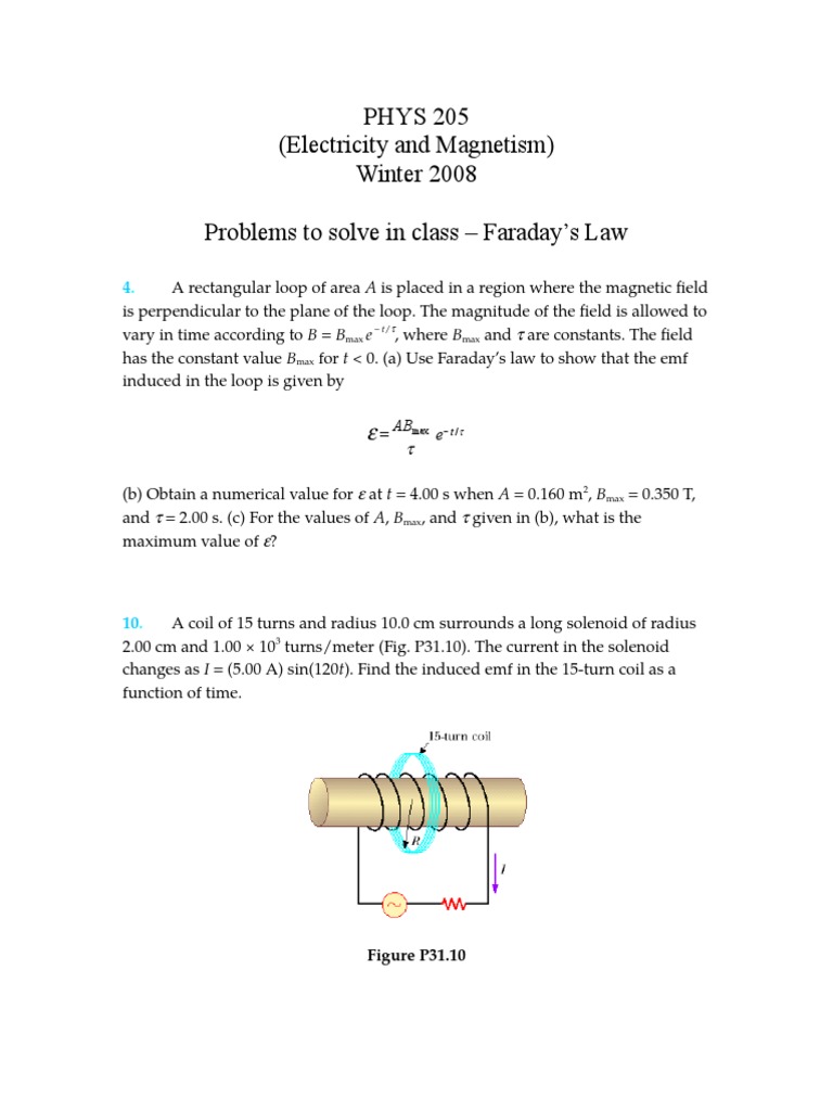 Ch31 Phys 205 Problems To Solve In Class Faradays Law Pdf Speed