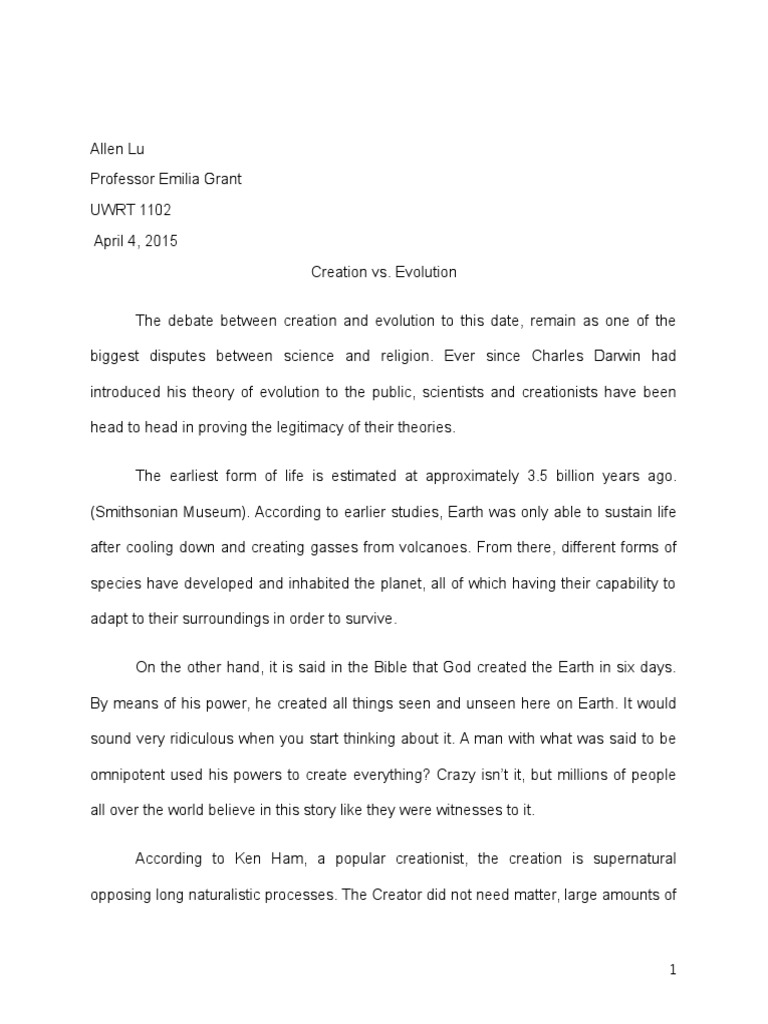 The Debate Between Creation and Evolution To This Date | PDF ...