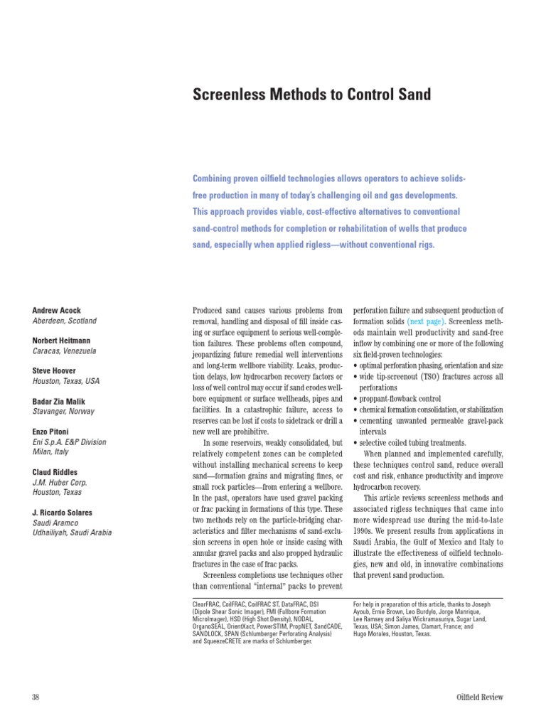 Screenless Sand Control Techniques | PDF | Hydraulic Fracturing ...