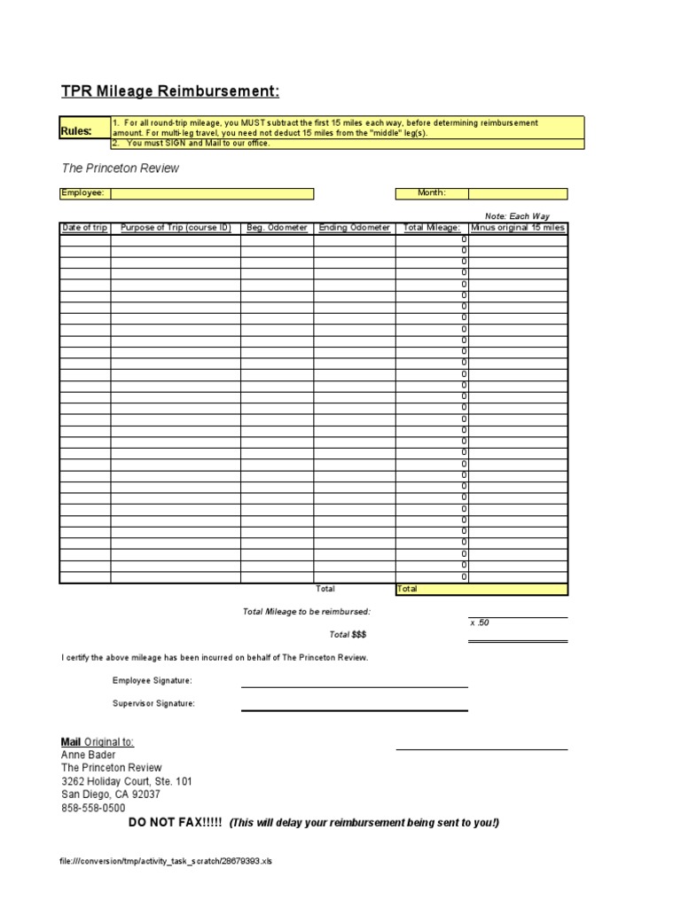 TPR Mileage Reimbursement PDF Taxes Government