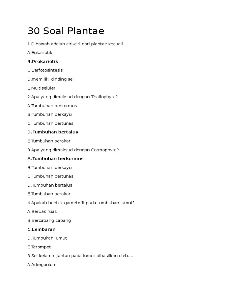Latihan Biologi 60 Soal Plantae Animalia