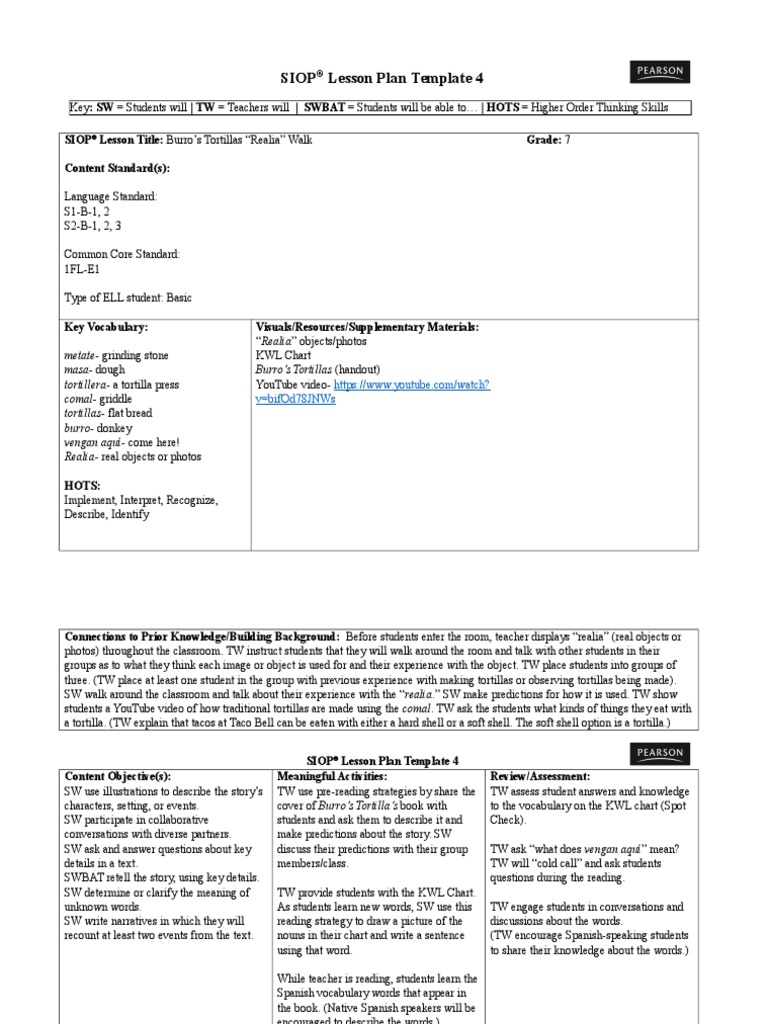 Siop lesson plan for literary arts essay image