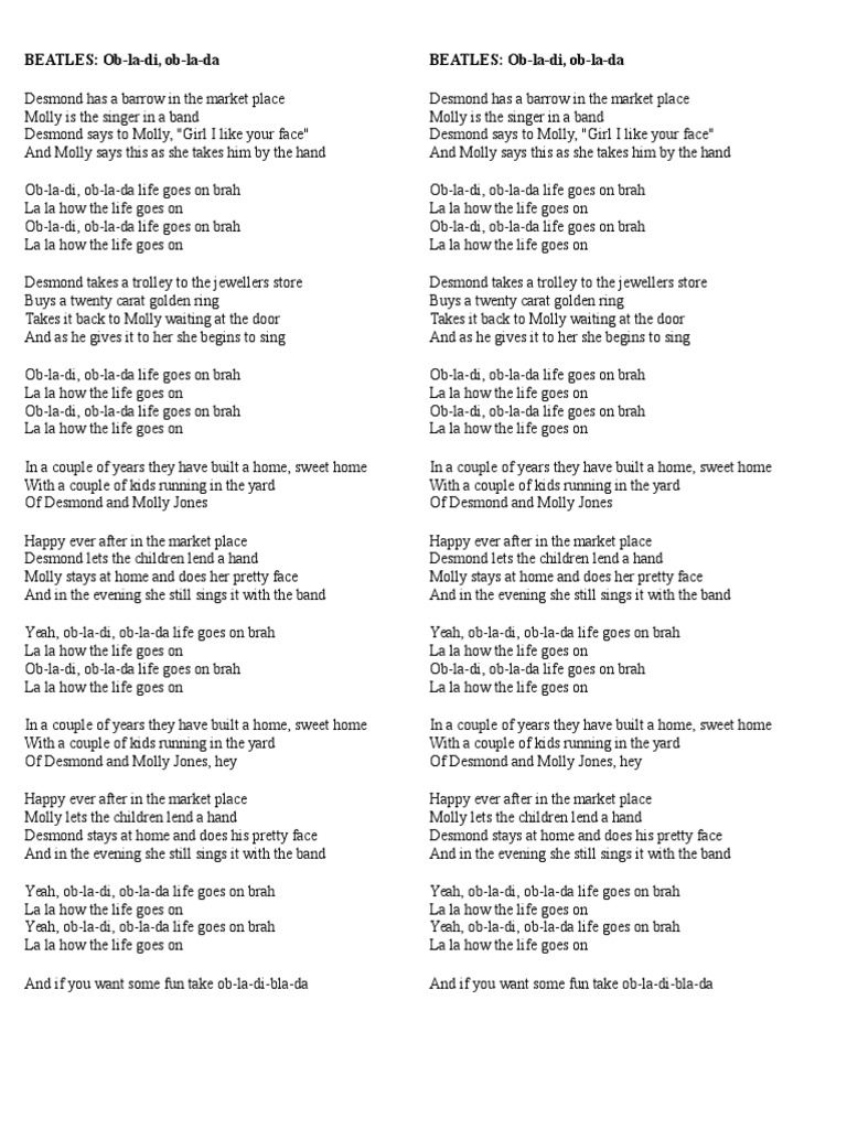 BEATLES Obladi, oblada Paul Mc Cartney The Beatles Songs