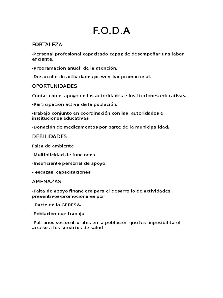 Análisis FODA en Servicios de Salud | PDF