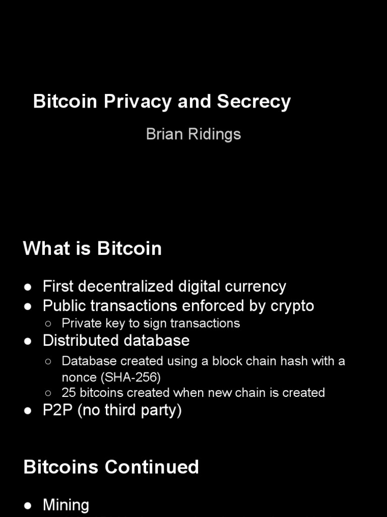 Bitcoin Privacy Insights by Brian Ridings | PDF