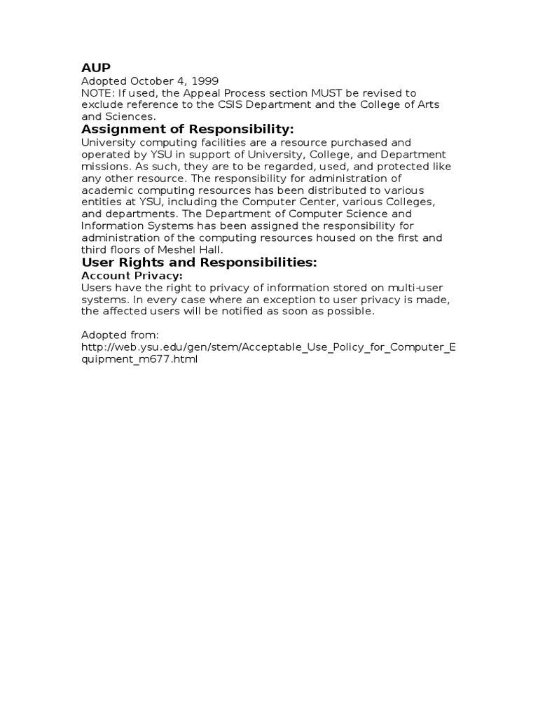 YSU Acceptable Use Policy Overview | PDF