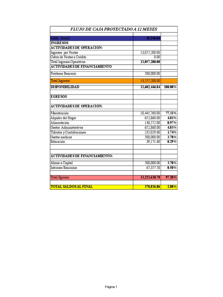 Ejemplo Flujo de Caja Proyectado | PDF | Microsoft Excel | Economias