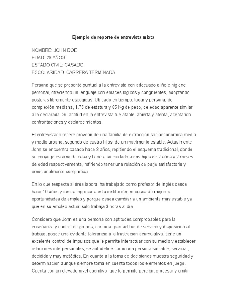 Ejemplo de Reporte de Entrevista Mercado (economía