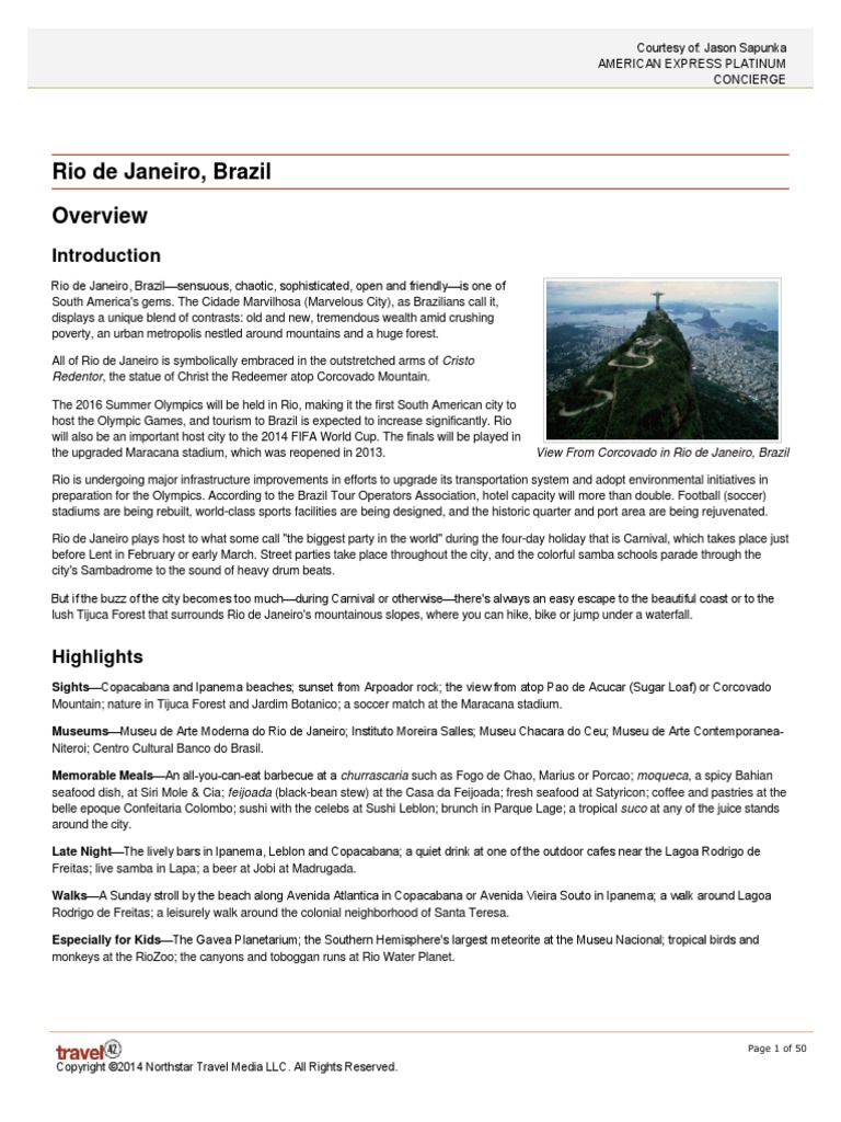 Rio de Janeiro Travel Guide | PDF | Rio De Janeiro | Leisure