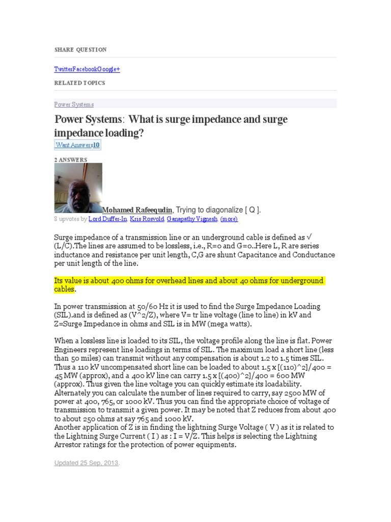 Power Systems: What Is Surge Impedance and Surge Impedance Loading? | PDF