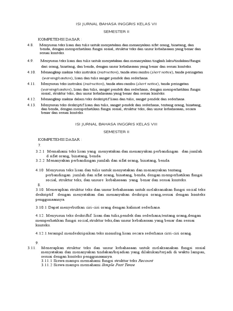 Isi Jurnal Bahasa Inggris Kelas Vii Viii Pdf