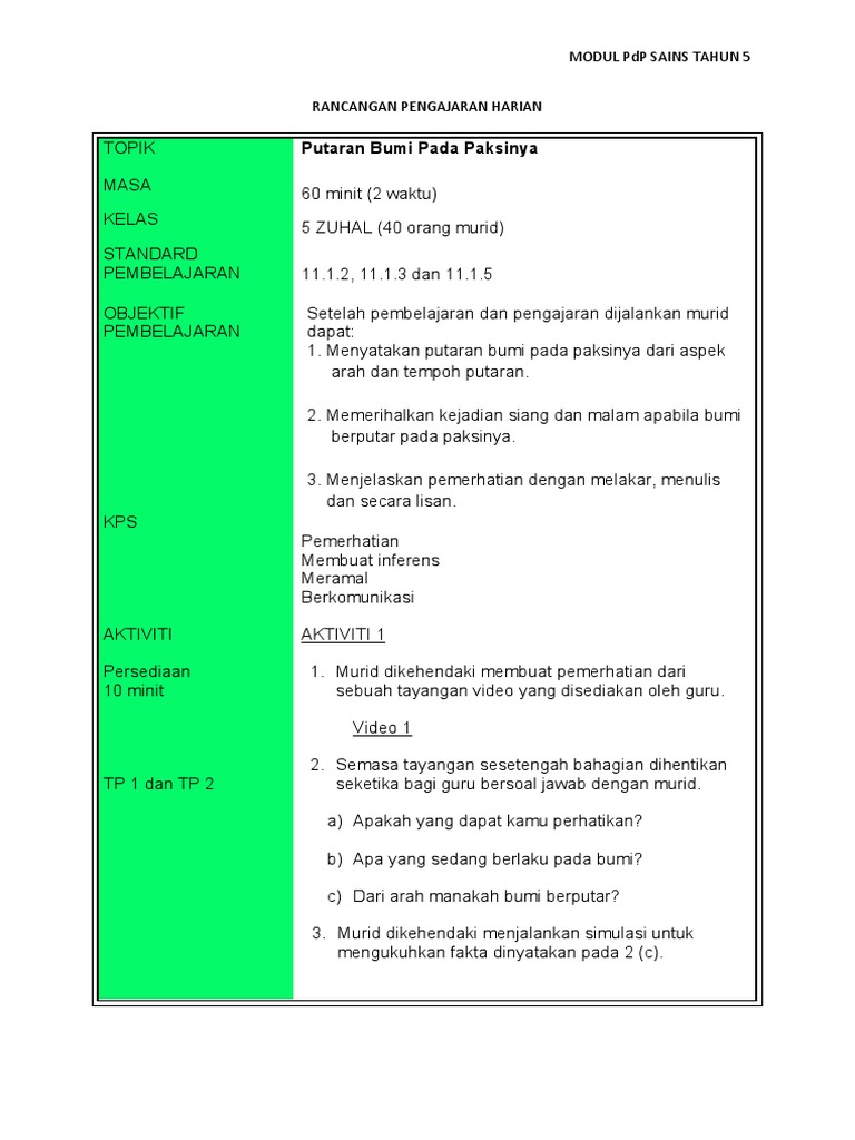 Rph Pergerakan Bumi Pdf