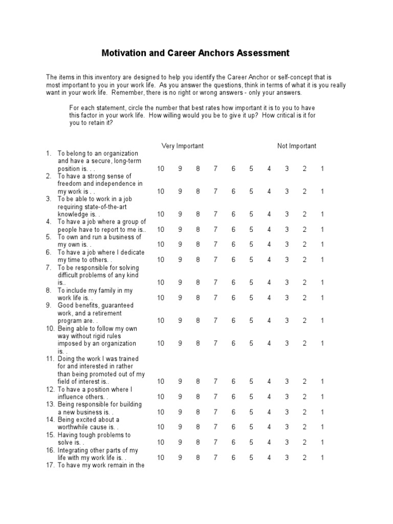 Career Anchors Assessment PDF Applied Psychology Cognitive Science