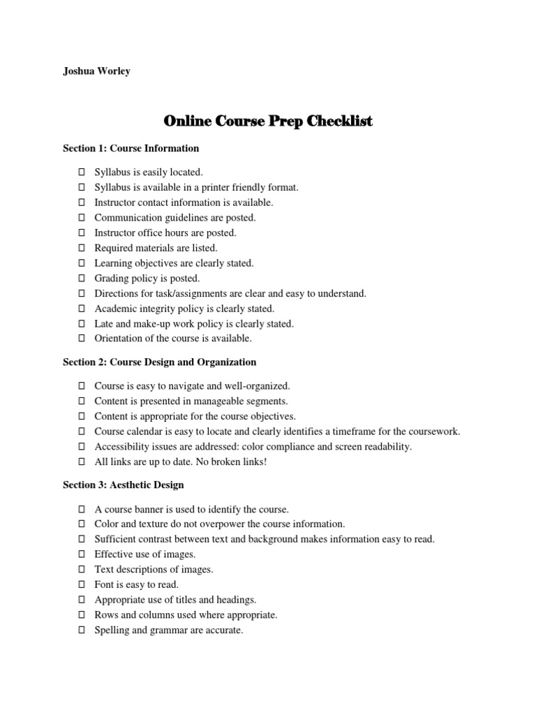 Worleyj-Online Course Prep Checklist | PDF