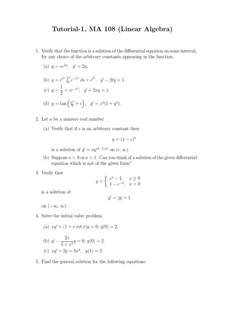 Tutorial on Differential Equations Differential Equations Equations